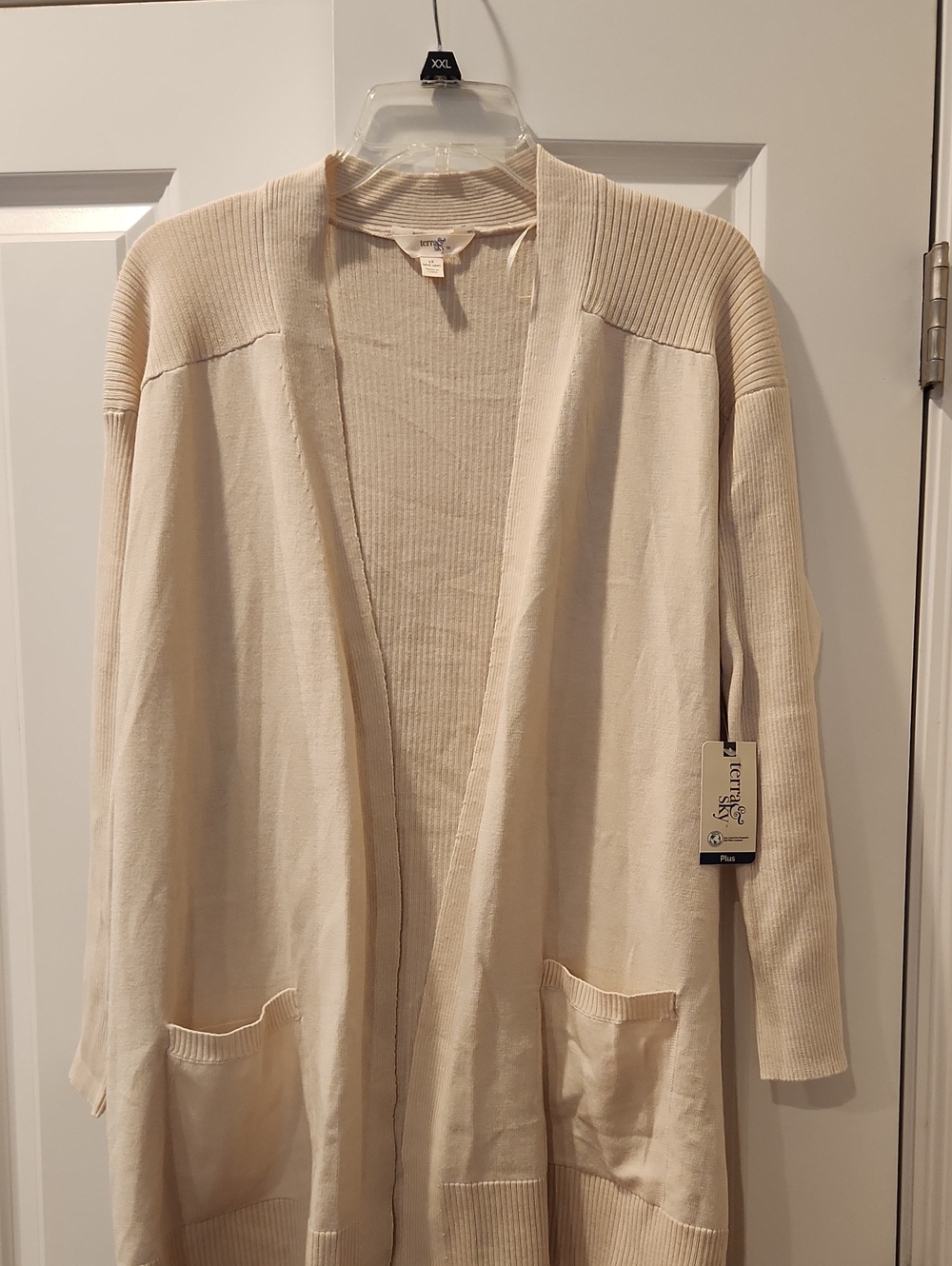 Cream Open-Front Ribbed Cardigan Sweater